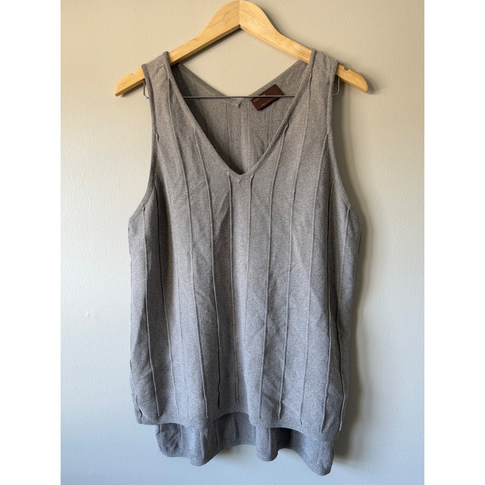 Kerisma Womens Grey V-Neck Knit‎ Tank Top Raised Vertical Seams KH272 Size M/L